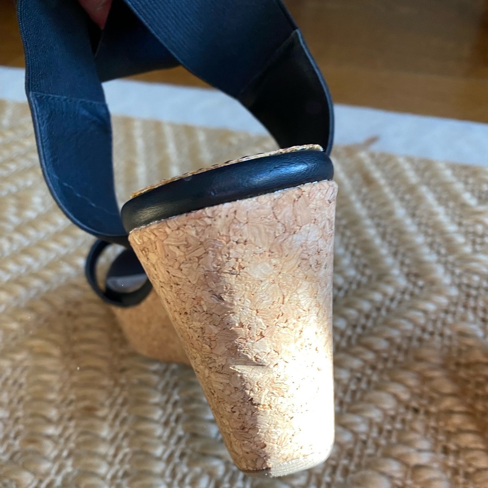 Worn Once Black Elastic Wrap Around Cork Wedges - image 4